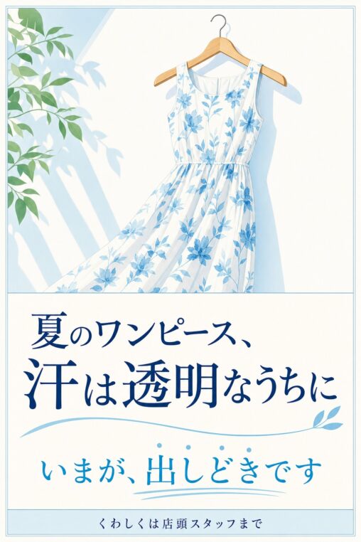 夏のワンピース、汗は透明なうちに（店頭ポスター）